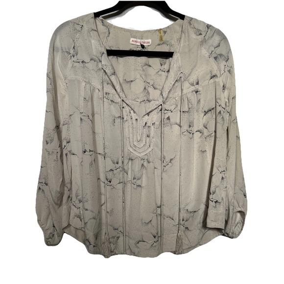 Rebecca Taylor 100% Silk Blouse Beige Abstract Women's Size 8 Boho - Picture 1 of 13